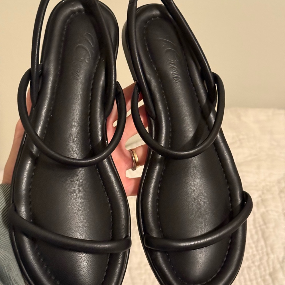 J. Crew Black Strappy Leather Flat Sandals
